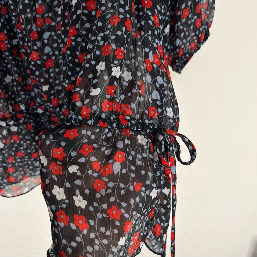 Pure Energy Navy Blouse Red White Blue Floral Shirt Flowy Top Target Plus Sz 1X - Picture 6 of 11